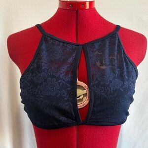 Elegant Navy Floral Lace Bikini Top MM132
